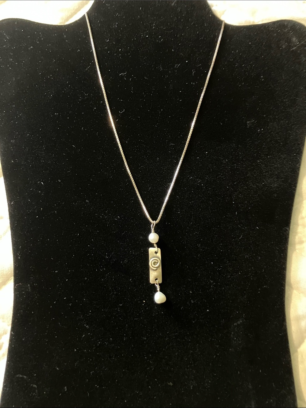 Delicate Sterling Silver Pendant Necklace with Pearl Drops